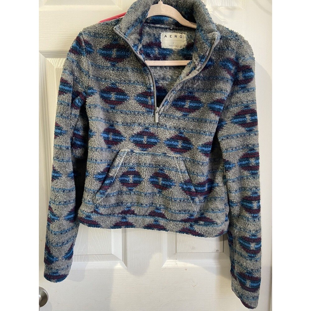 Aeropostale 100% Polyester Cropped Fleece Quarter Zip Multicolor s